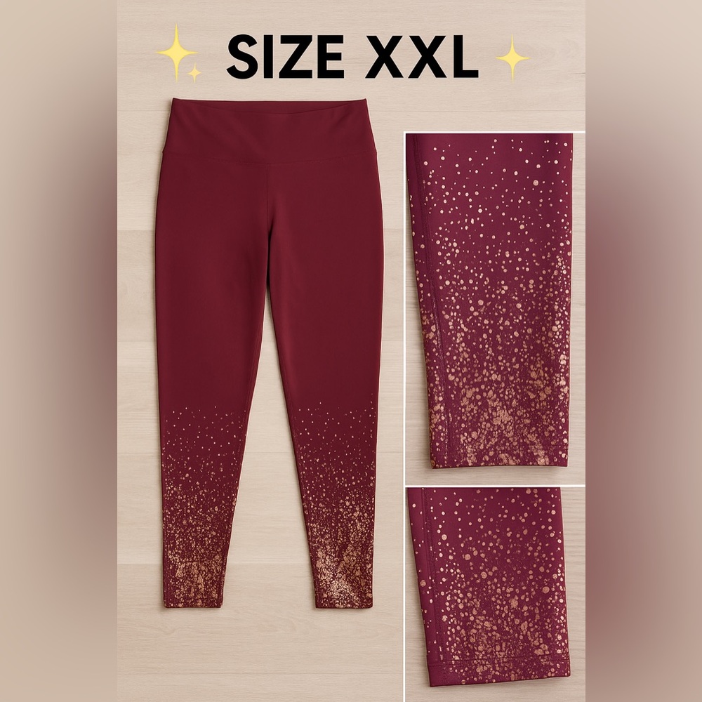 ✨ Burgundy Glitter Ombre Leggings | Malika XL | High Waist